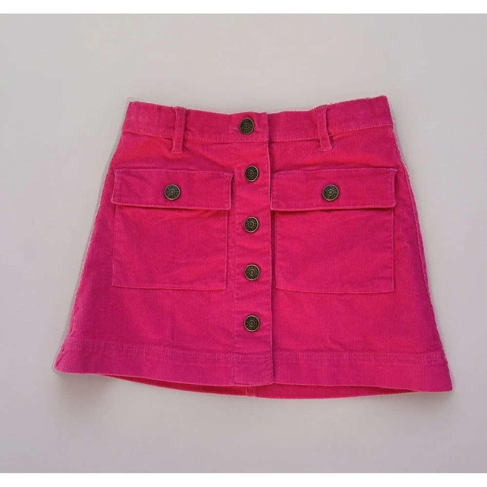 J CREW Crewcuts Skirt Girls Corduroy Button Front Size 7 Bright Pink